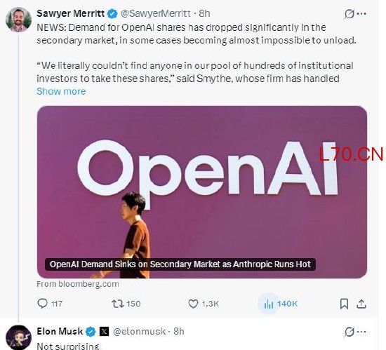 马斯克回应OpenAI股票在二级市场遇冷