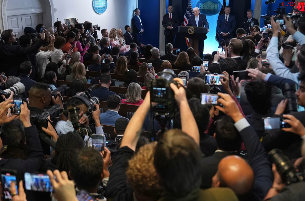 △当地时间4月6日，美国总统特朗普在白宫举行新闻发布会