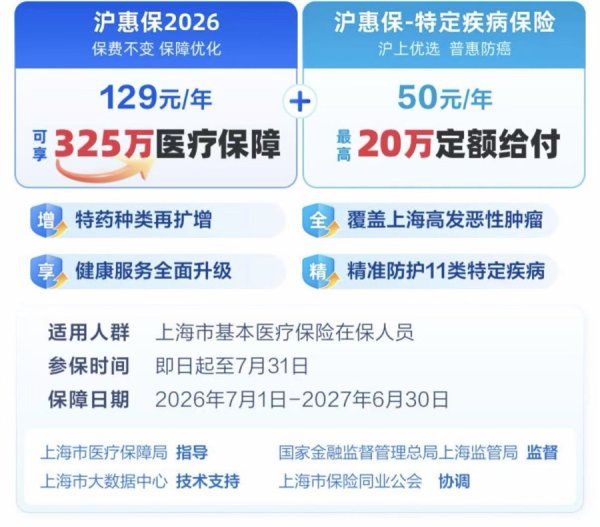 2026年度“沪惠保”开启参保，保费不变，新增脑机接口手术保障