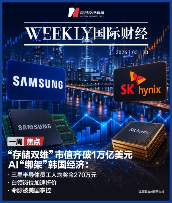 “存储双雄”市值齐破1万亿美元，AI“绑架”韩国经济；蓝色起源火箭爆炸带崩太空股；“PC老登”戴尔股价5月翻倍；美股市值前十已无传统公司｜一周国际财经