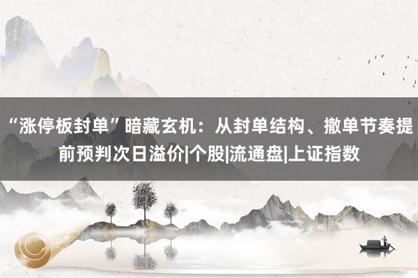 “涨停板封单”暗藏玄机：从封单结构、撤单节奏提前预判次日溢价|个股|流通盘|上证指数