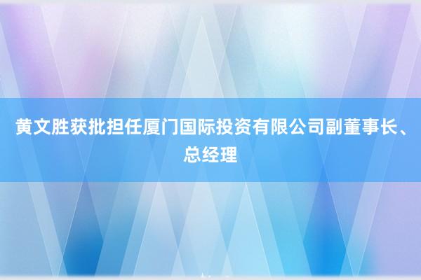 黄文胜获批担任厦门国际投资有限公司副董事长、总经理