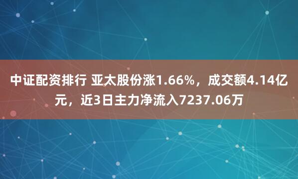 中证配资排行 亚太股份涨1.66%，成交额4.14亿元，近3日主力净流入7237.06万